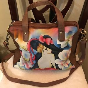 Sukriti Leather Painted elegant lady with hat Crossbody Bag with removable strap